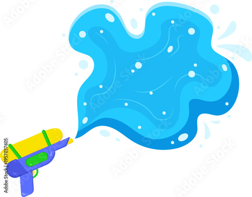 Cartoon Water Gun Soaking Summer Fun Vector Illustration of a Playful Water Fight