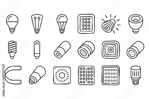 Energy Efficient Lighting Icons With Bulb Lamp And Illumination Symbols