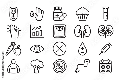 Blood Sugar Monitoring And Diabetes Care Icons Collection For Healthcare