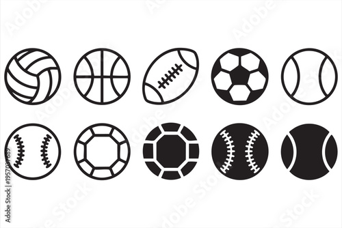 Sports Balls Outline Icon Set With Soccer Basketball Football And Baseball