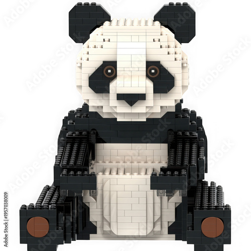 Panda made of lego bricks isolated on transparent background