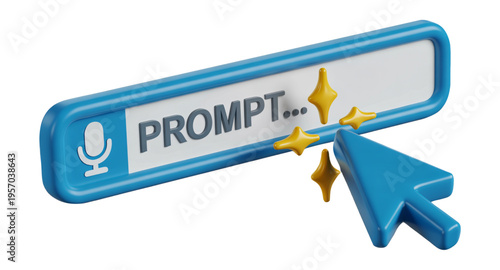 3D AI Prompt Input Bar with Microphone Icon Cursor Click and Sparkle Interaction Effect