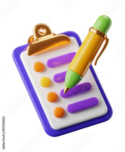 3D Checklist Clipboard with Pen Icon Task Management and To Do List Concept Illustration
