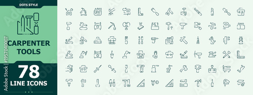 Carpenter Tools icon set. Outline icons pack. Included handyman, carpentry, carpenter, repair, wood craft. Editable vector. Pixel perfect. Carpentry simple icon set.