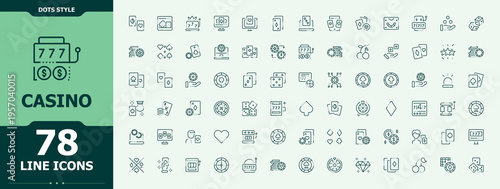 Set of Casino line icon. Related to card, bet, dice, ace, jackpot, slot and more. Minimalist editable vector stroke. Bet icon set. Pictogram and infographic.