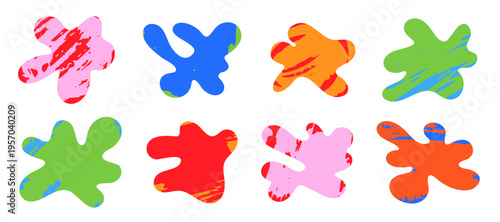 Funny doodle shape set. Colorful organic elements with hand drawn texture