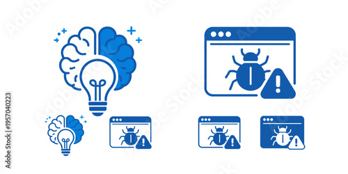 A collection of blue icons representing cybersecurity and innovative thinking