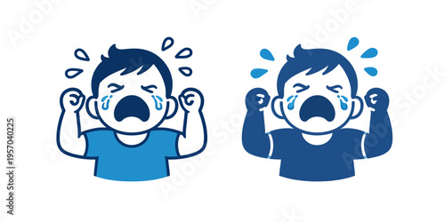 A cartoon illustration of two angry kids crying and screaming in frustration with sweat drops around them