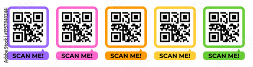 QR code color set. Scan me tag collection with QRcode.