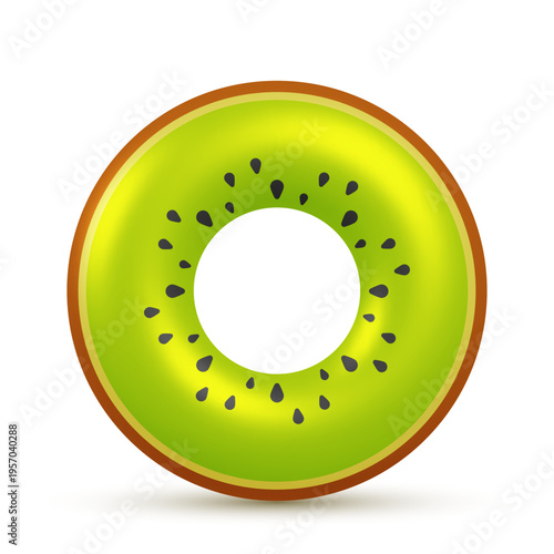 Cute swim ring icon isolated on white background. Rubber pool toy. Realistic inflatable tube kiwi color