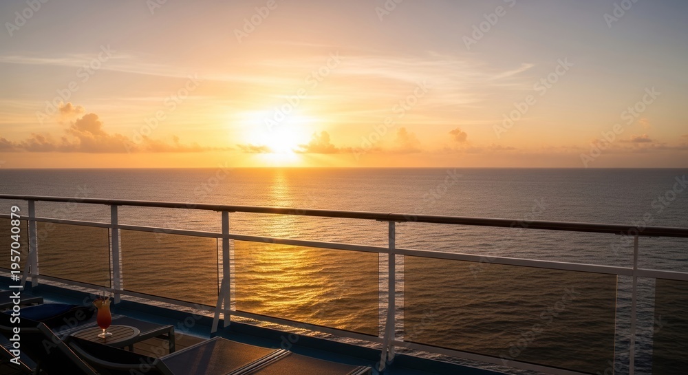 Obraz premium A breathtaking view of the sunset over the ocean, with the sun setting behind the horizon and casting a warm glow over the water.