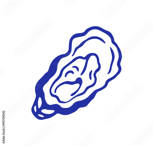 Oyster, doodle style, sketch scribble ink drawing. Dolce vita sea food. Outline contour handdrawn seafood, bivalve mollusk. Hand-drawn flat vector illustration isolated on white background