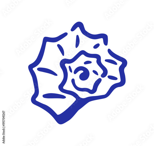 Sea shell, outline doodle drawing. Seashell, coastal mollusk, contour sketch. Marine beach conch, mollusc in Dolce vita style. Hand-drawn vector illustration isolated on white background