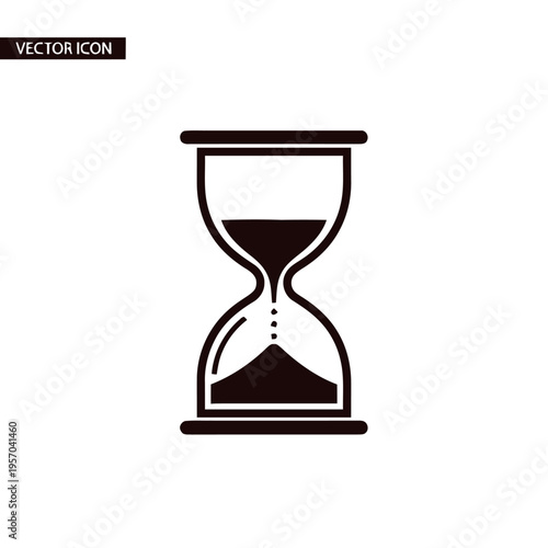 A classic hourglass icon shows sand actively falling from the upper bulb to the lower section, symbolizing the measurement of passing time duration.