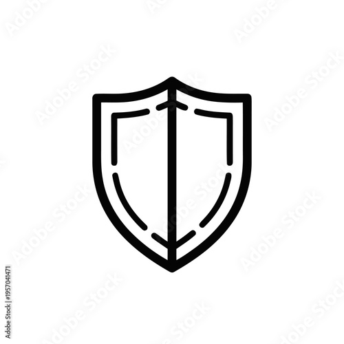 A security shield icon is presented with a double outline, clearly representing protection and digital defense concepts.
