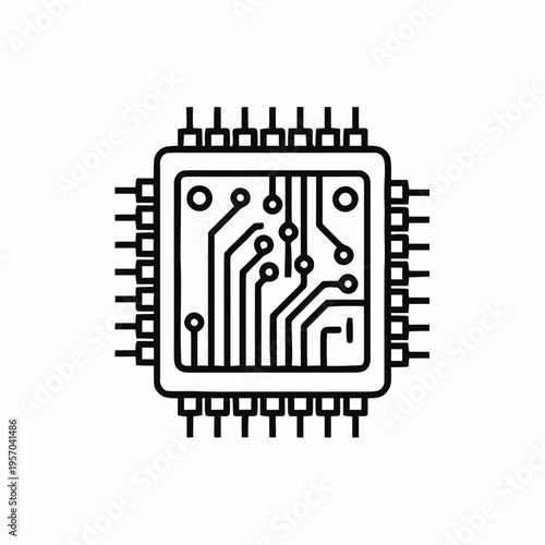 A microchip integrated circuit component icon is displayed with visible internal pathways against a white background.