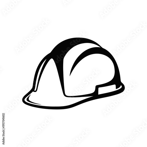 A sturdy construction hard hat icon, symbolizing safety and labor, presented as a bold black outline drawing on a white surface.