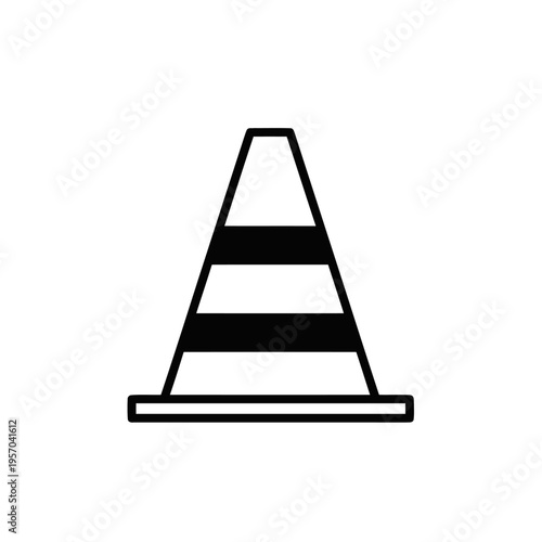 A thick black outline drawing of a traffic cone with two horizontal stripes clearly indicates road work or construction warning signage.