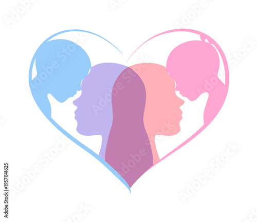 Happy International Mother's Day! Loving mother with her child. Silhouette mother with children in shape heart.