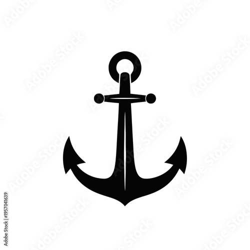 Nautical anchor silhouette is presented in solid black form, symbolizing stability, security, and maritime themes.