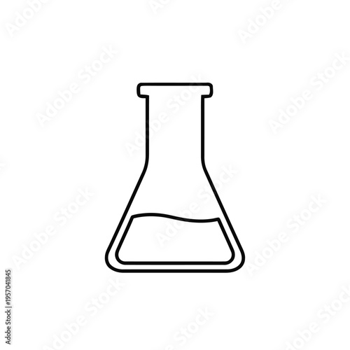 Outline drawing shows a conical laboratory flask containing a small amount of liquid against a stark white background.