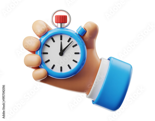 3D Hand Holding Stopwatch Timer Icon Time Management Deadline and Productivity Concept