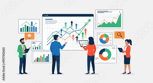 Business Professionals Analyzing Financial Data Charts and Growth Metrics