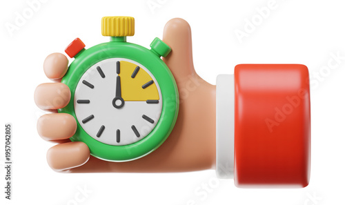 3D Hand Holding Stopwatch with Progress Indicator Time Management Deadline and Efficiency Concept