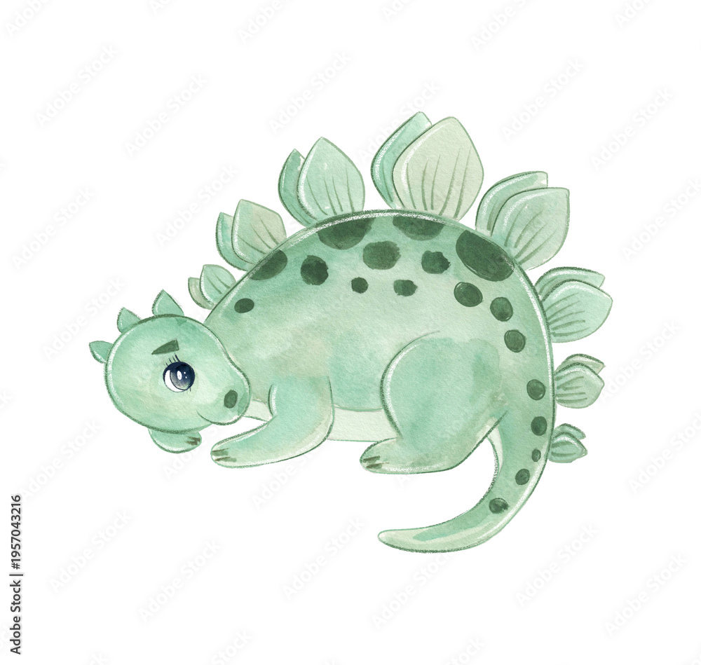 Fototapeta premium Watercolor Cute triceratops sleeping in pastel watercolor setting