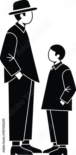 Father and son silhouette standing together family relationship concept minimal black and white illustration parent child bonding generational connection