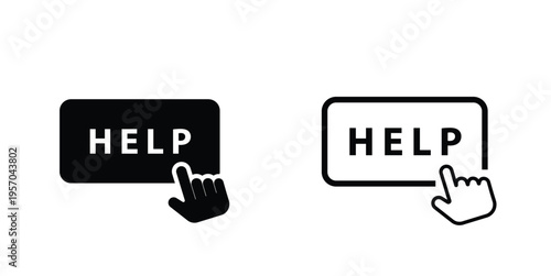 Two depictions of a help button being pressed one black and one white with a hand cursor