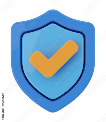3D Security Shield with Checkmark Icon Protection Safety and Verification Concept