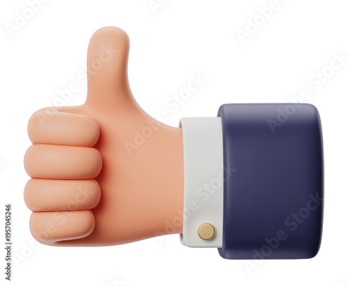3D Thumbs Up Hand Gesture Icon Approval Like and Positive Feedback Concept