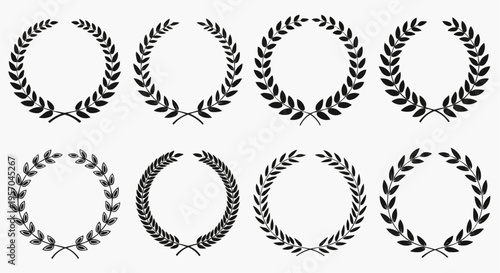 Laurel wreath vector set, heraldic wheat and olive branch frames