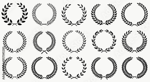 Laurel wreath vector set, heraldic wheat and olive branch frames