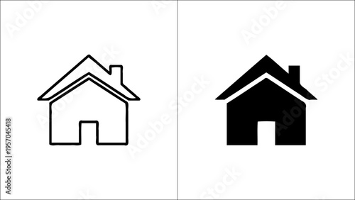 A comparison of a line art house icon and a solid black silhouette icon side by side on white Vector