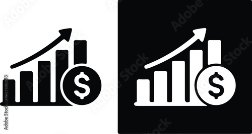 business growth arrow graph dollar sign black white icon   set vector black background     