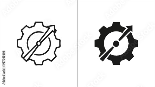 Two gear icons with upward arrows representing mechanical efficiency and technical progress concepts Vector