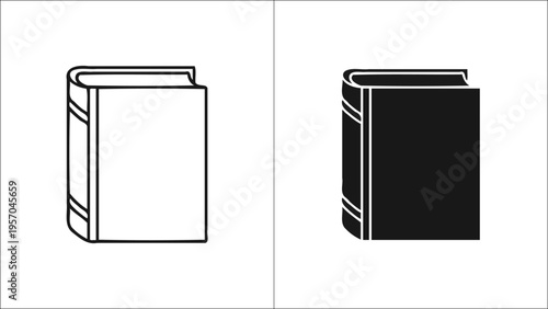 A comparison of a simple white outlined book icon and a solid black filled book icon side by side Vector
