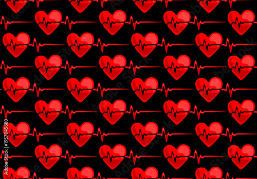 Seamless background with heart and cardiogram.
