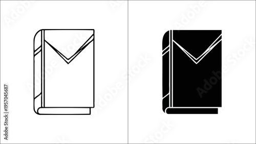 A comparison of a line art book icon and a solid black silhouette book icon on white backgrounds Vector