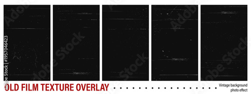 Old movie film grain overlay set. Dirty scratched paper texture. Distressed retro background for cinema or photo effect.