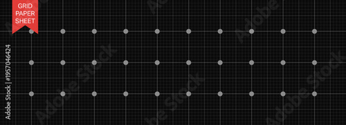 Black grid paper sheet background. Dark blueprint graph with square grid and bold guide lines. Notebook pattern.