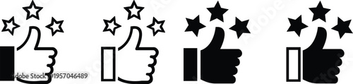 Thumbs up with star icons set. Like symbol collection. Thumb up flat and outline signs - stock vector. isolated on transparent background