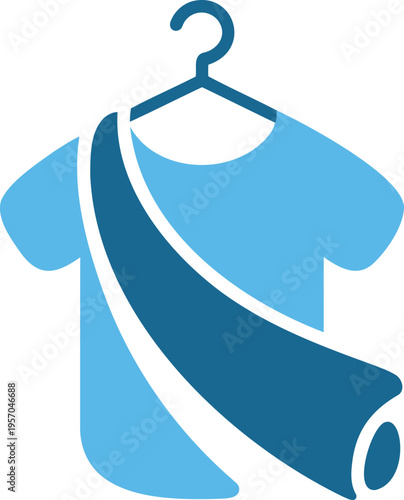 Blue tshirt on hanger with rolled up fabric draped over it