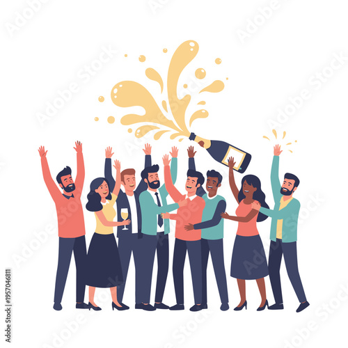 Celebration Party: People Cheering with Champagne Splash