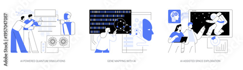 AI Pioneering Science and Exploration abstract concept vector illustrations.