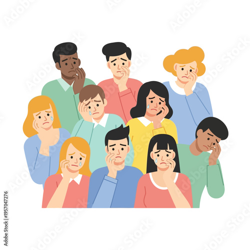 Diverse Group of People Crying Together, Sadness and Empathy