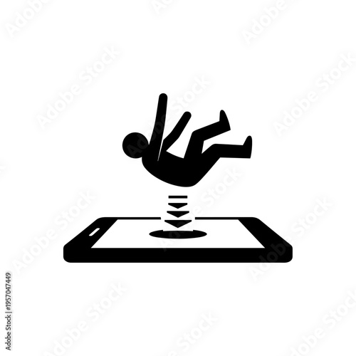 black silhouette of a person falling into a smartphone screen endless scroll concept digital addiction social media concept marketing mental health