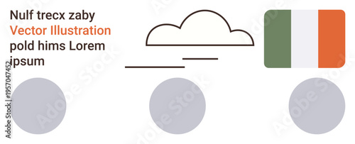 National identity, flags, conceptual art, minimalism, Ireland culture, educational design. Irish flag with an abstract cloud illustration and three circular elements. National identity and flags